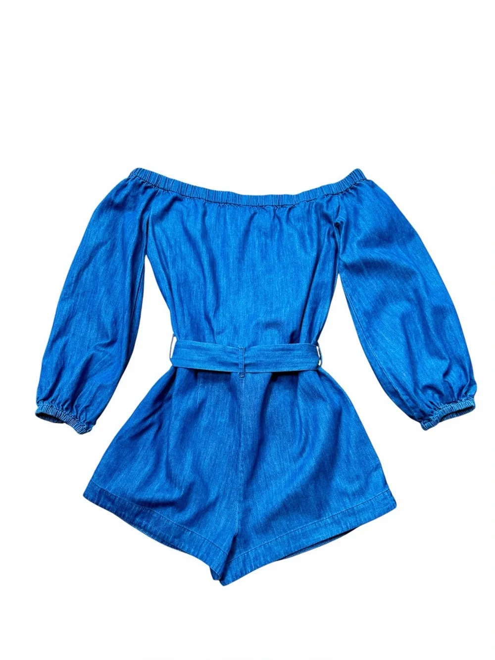 Free People Denim Blue Off-Shoulder Romper size Small